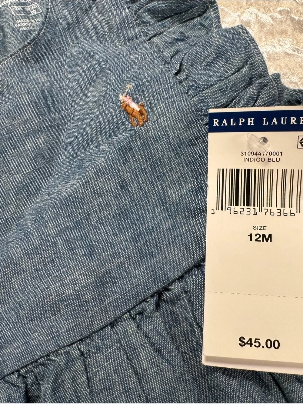 NWT Ralph Lauren Indigo Blue Baby Chambray Bubble Romper